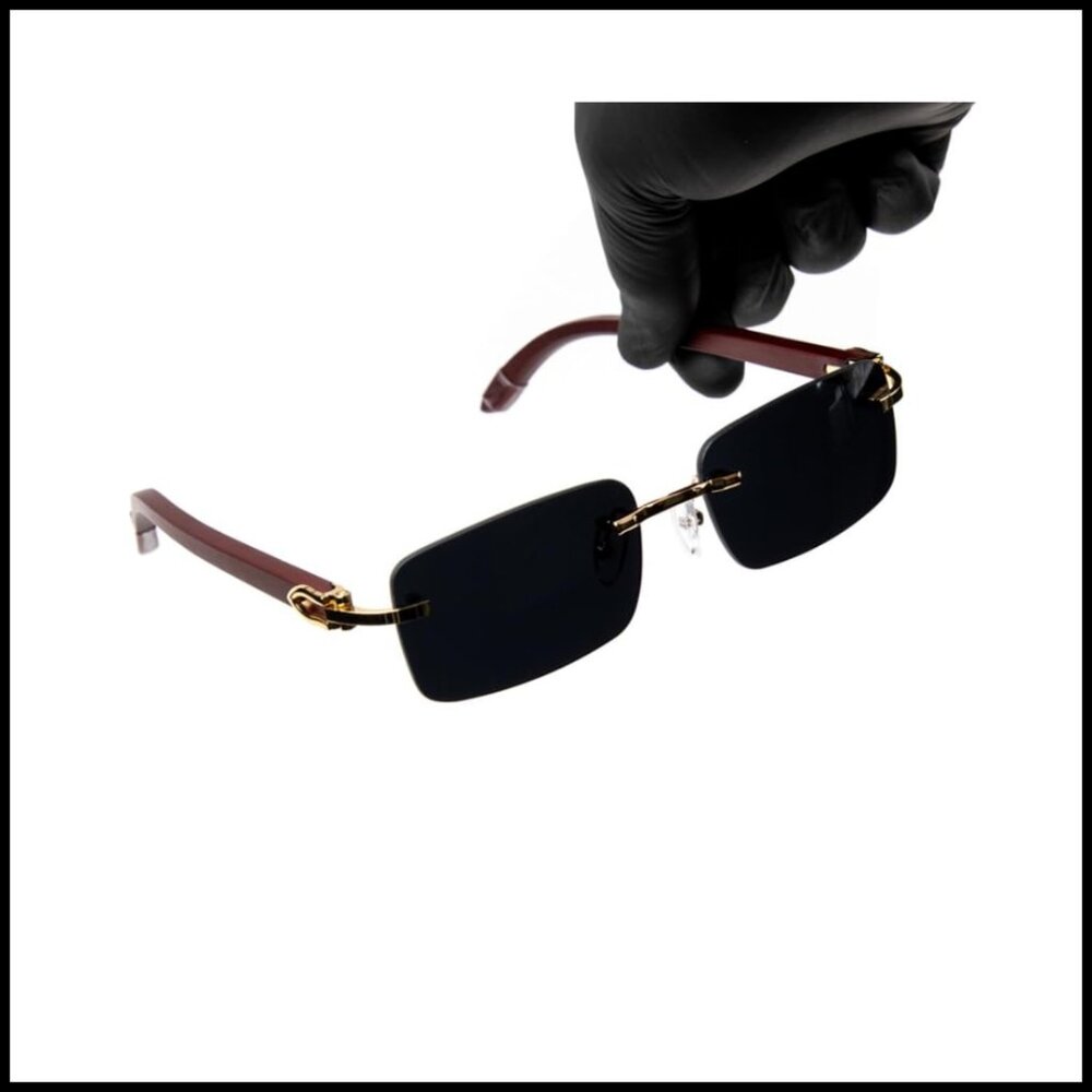 Vintage Rimless Gold Frame Rectangular Sunglasses… - image 1